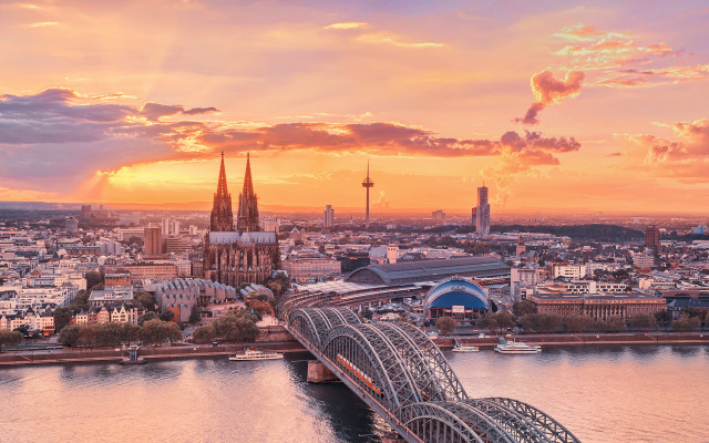 Bridge river city sunset pink free wallpaper - medium preview image