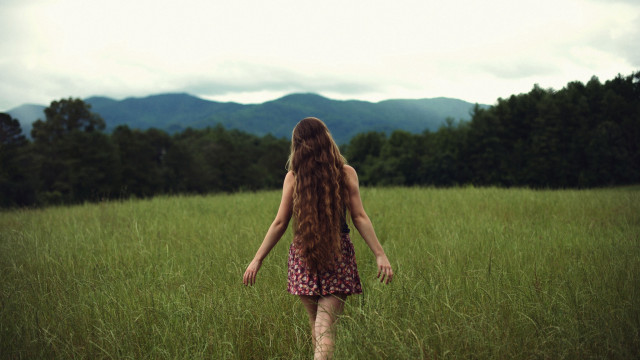 Woman field mountains longhair nature free wallpaper - medium preview image