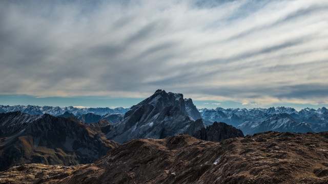 Mountain range clouds snowy tops free wallpaper - medium preview image