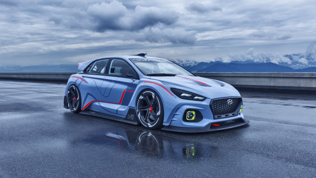 Blue car red stripe mountains free wallpaper - medium preview image