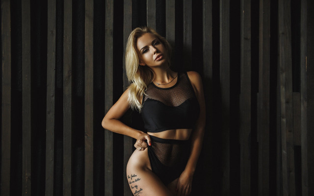 Black lingerie arabesque blonde tattoo free wallpaper - medium preview image