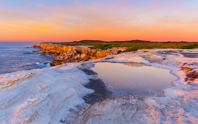 Sunset ocean cliff shore pastel free wallpaper - medium preview image