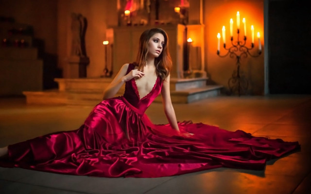 Woman red dress candles gothic free wallpaper - medium preview image