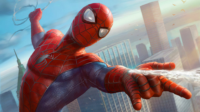 Spiderman city water fence skyscraper free wallpaper - medium preview image