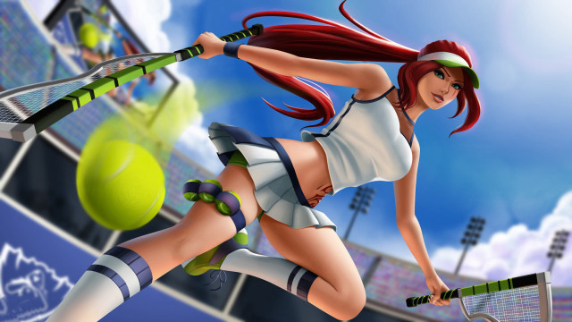 Tennis woman swinging ball sky free wallpaper - medium preview image