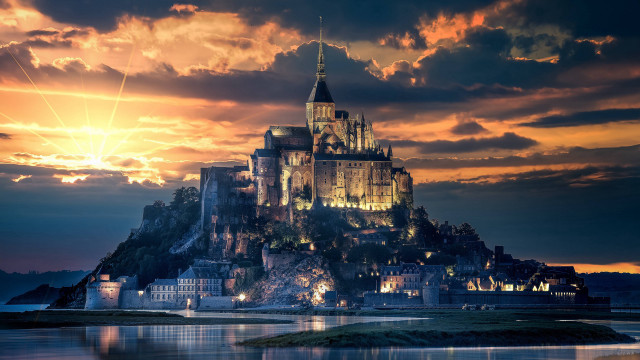 Castle night sunset clouds gothic free wallpaper - medium preview image