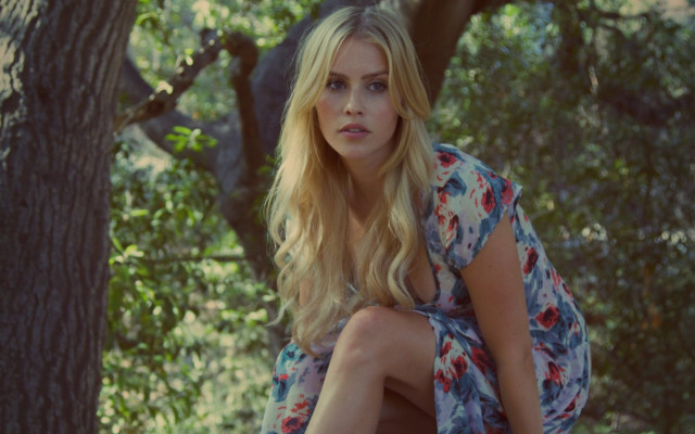 Woman forest tree stump blonde free wallpaper - medium preview image