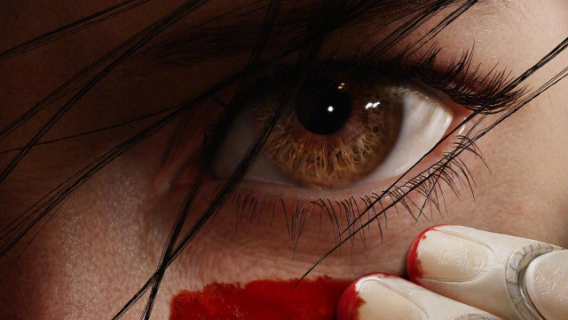 Woman toothbrush blood eye closeup free wallpaper - medium preview image