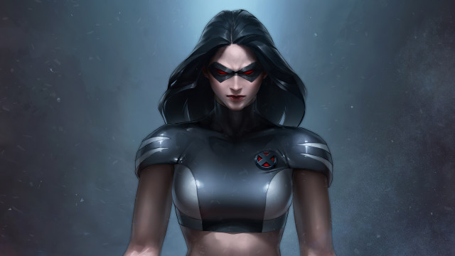 Futuristic woman redeyes hoodie darkroom free wallpaper for desktop - medium preview image