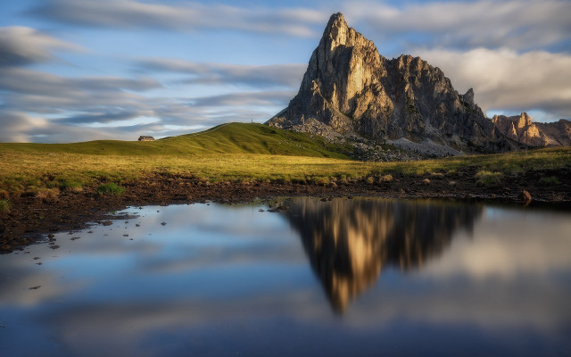 Mountain lake reflection house matte free wallpaper - medium preview image