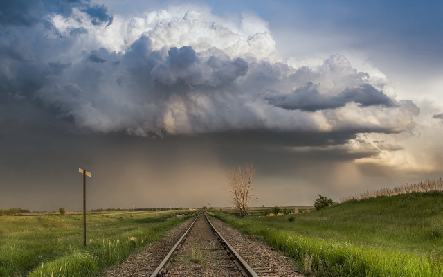 Stormy train track lone tree free wallpaper - medium preview image