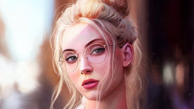 Woman glasses bun digital painting free wallpaper - medium preview image