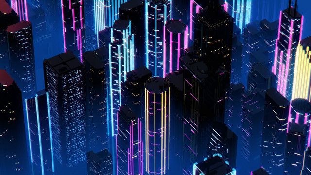 Futuristic city neon lights synthwave free wallpaper - medium preview image