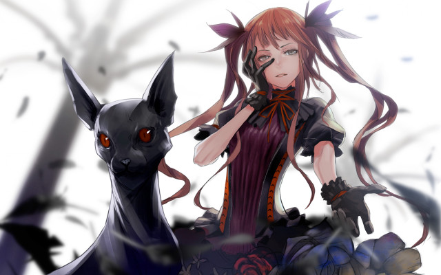 Red haired woman black cat free wallpaper - medium preview image