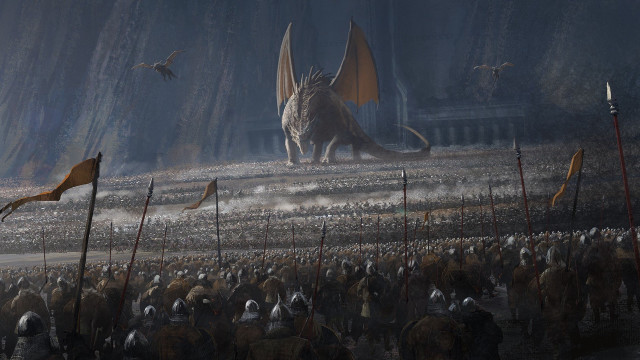 Large dragon crowd forest flags free wallpaper - medium preview image