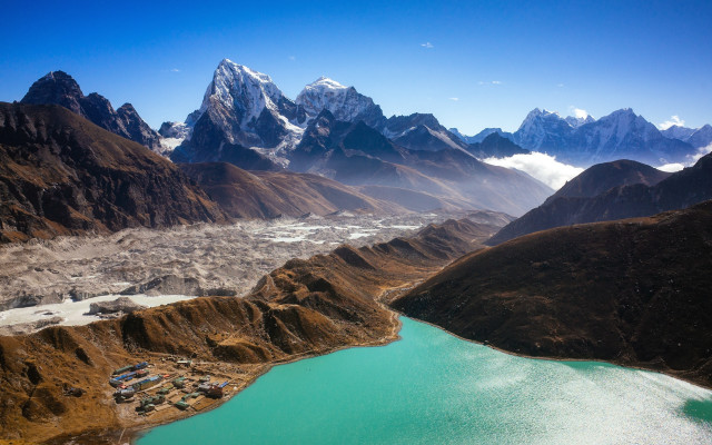 Mountain lake cliff sky clouds free wallpaper - medium preview image