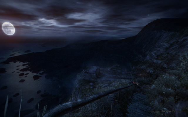 Full moon mountain ocean path free wallpaper - medium preview image