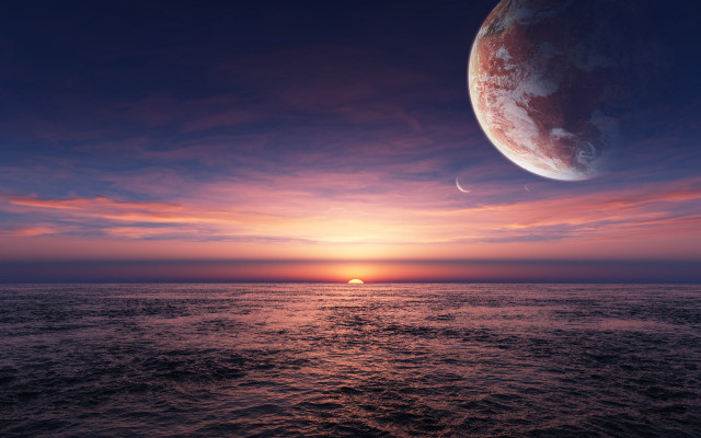 Sunset ocean large object distant free wallpaper - medium preview image