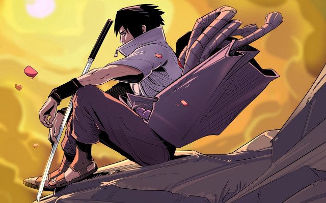 Man sitting rock sword sunset free wallpaper - medium preview image