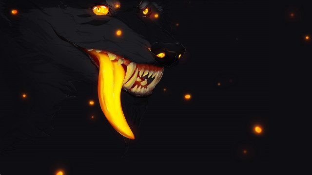 Black wolf glowing eyes fangs free wallpaper - medium preview image
