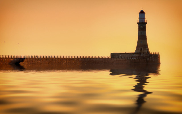 Lighthouse fence sunset impressionism matte free wallpaper - medium preview image