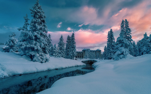 River snow bridge clock matte free wallpaper - medium preview image