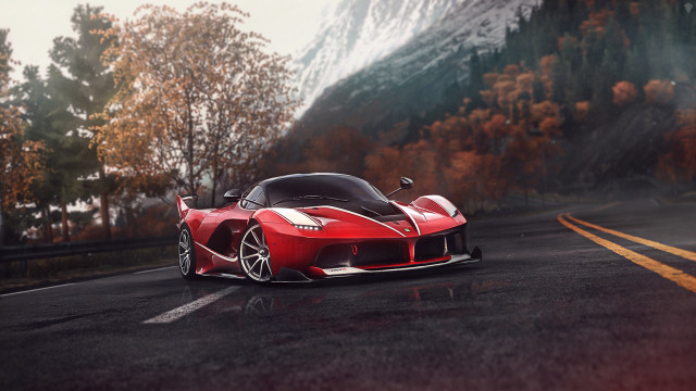 Red sports car mountains autumn free wallpaper - medium preview image