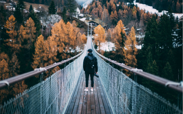 Mountain bridge autumn nature cinematic free wallpaper - medium preview image