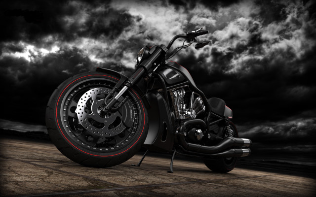 Motorcycle cloudy night greyscale rims free wallpaper - medium preview image
