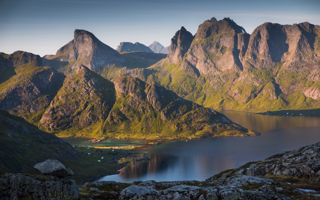 Mountain range lake fantasy landscape free wallpaper - medium preview image