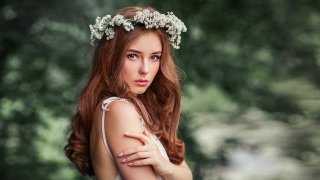 Red haired woman white dress #2 free wallpaper - medium preview image