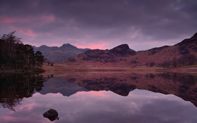 Mountain lake sunset clouds cityscape free wallpaper - medium preview image