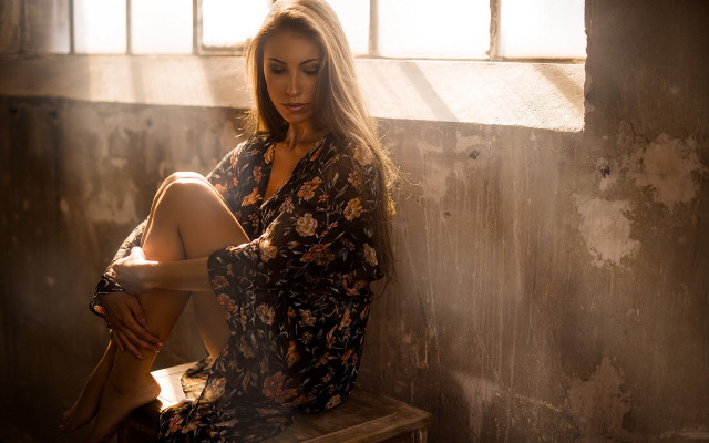 Woman bench room window sun free wallpaper - medium preview image