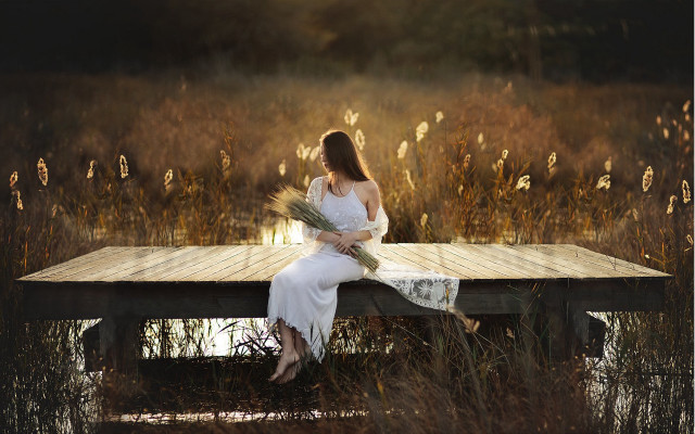Woman dock flowers sunbeam nature free wallpaper - medium preview image