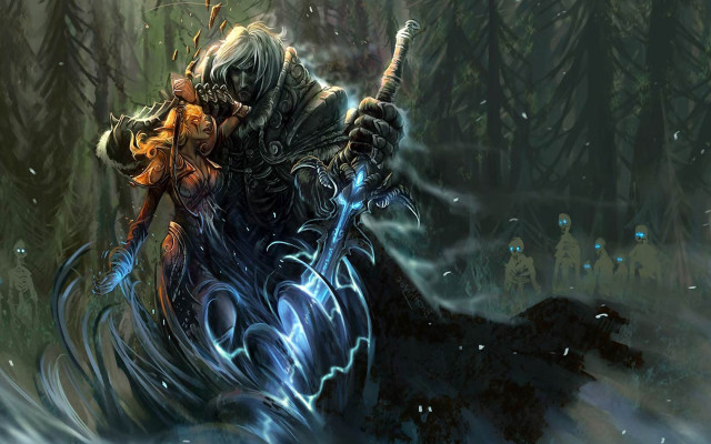 Fantasy forest man sword dog free wallpaper - medium preview image