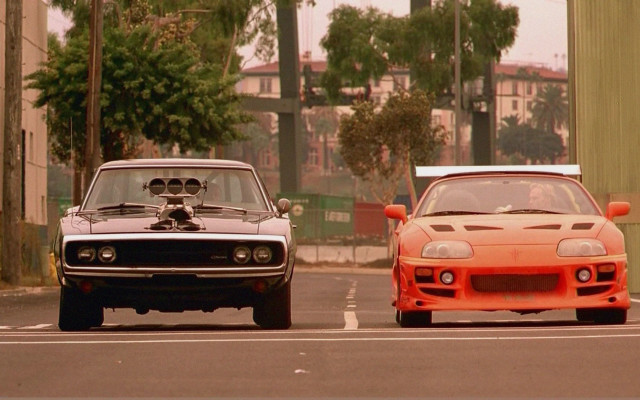 Two cars driving street palm free wallpaper - medium preview image