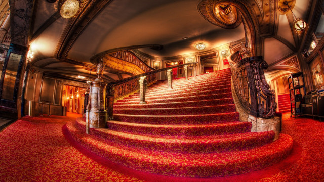 Red carpeted staircase large room free wallpaper - medium preview image