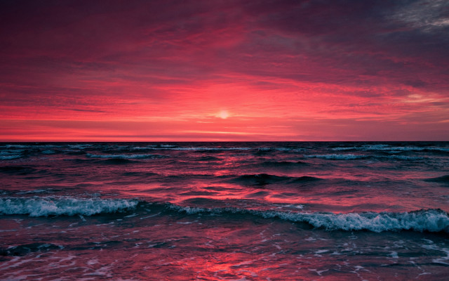 Red sky sunset ocean waves free wallpaper - medium preview image