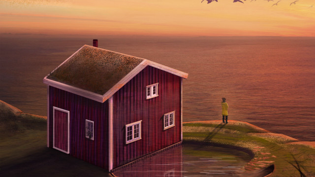 House person bird cliff magical free wallpaper - medium preview image