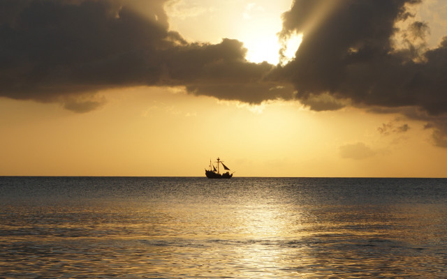 Boat ocean sunset cloud matte free wallpaper - medium preview image