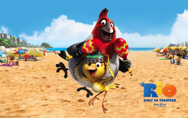 Cartoon character riding chicken beach free wallpaper - medium preview image
