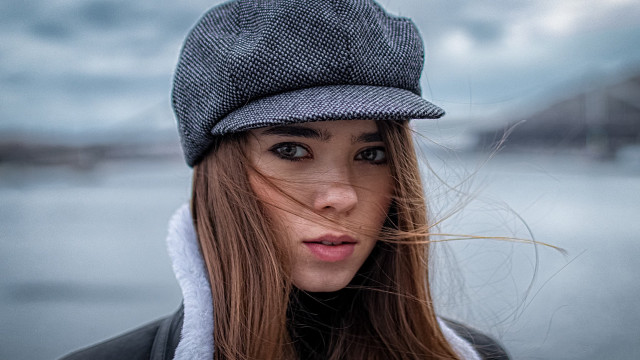 Woman hat water cloudy sky free wallpaper - medium preview image