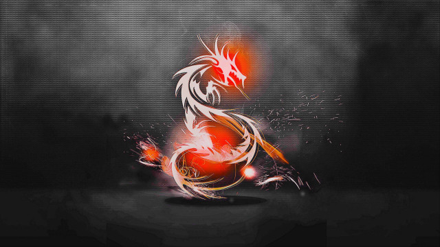Red white dragon black surface free wallpaper - medium preview image