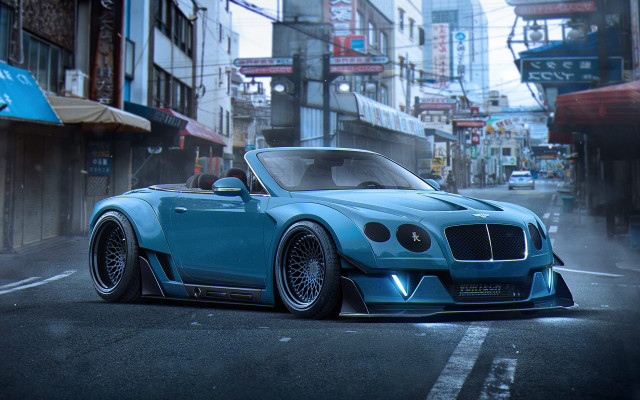 Blue car city street night free wallpaper - medium preview image