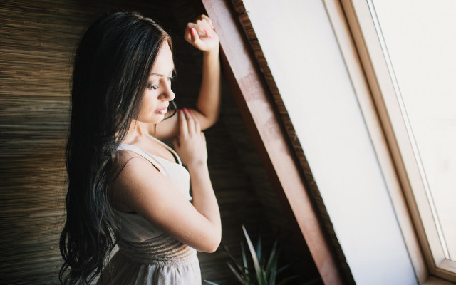 Woman window plant neo romanticism free wallpaper - medium preview image