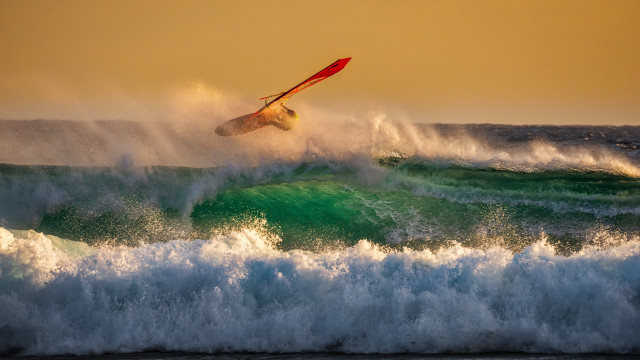 Surfboard rider parachute ocean sky free wallpaper - medium preview image