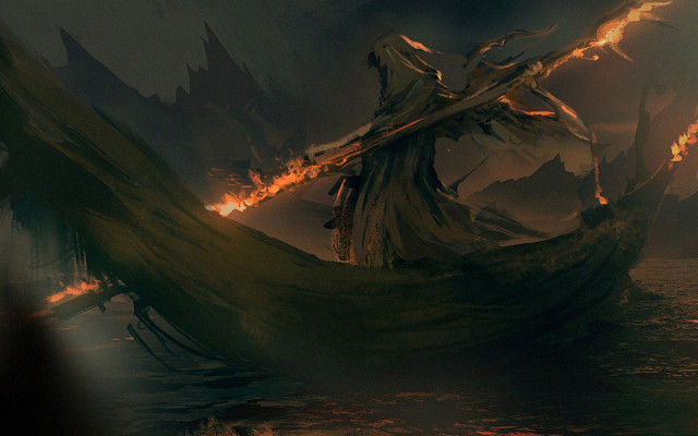 Woman boat flames sword fire free wallpaper - medium preview image