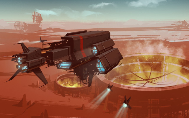 Futuristic space station desert red free wallpaper - medium preview image