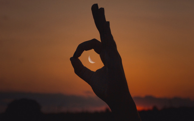 Hand wood crescent moon sunset free wallpaper - medium preview image