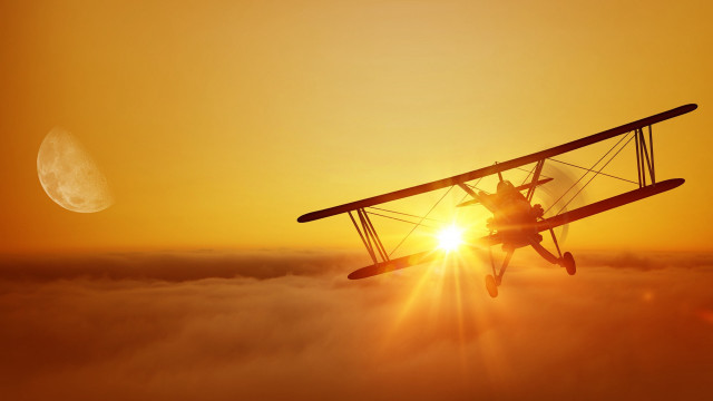 Sunset plane clouds mountain ocean #2 free wallpaper - medium preview image